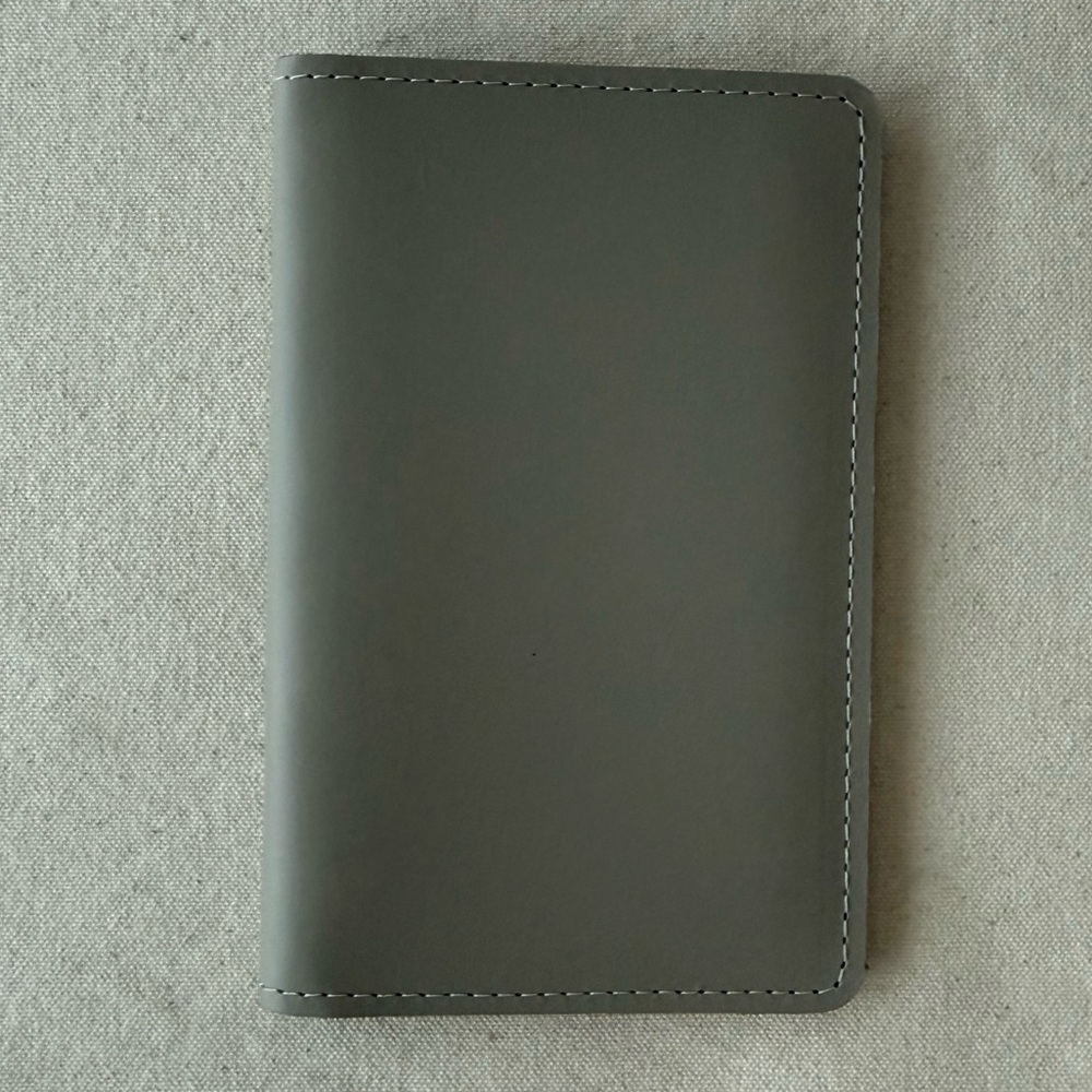 MUJI Grey Leather Passport Holder Wallet - recycled leather